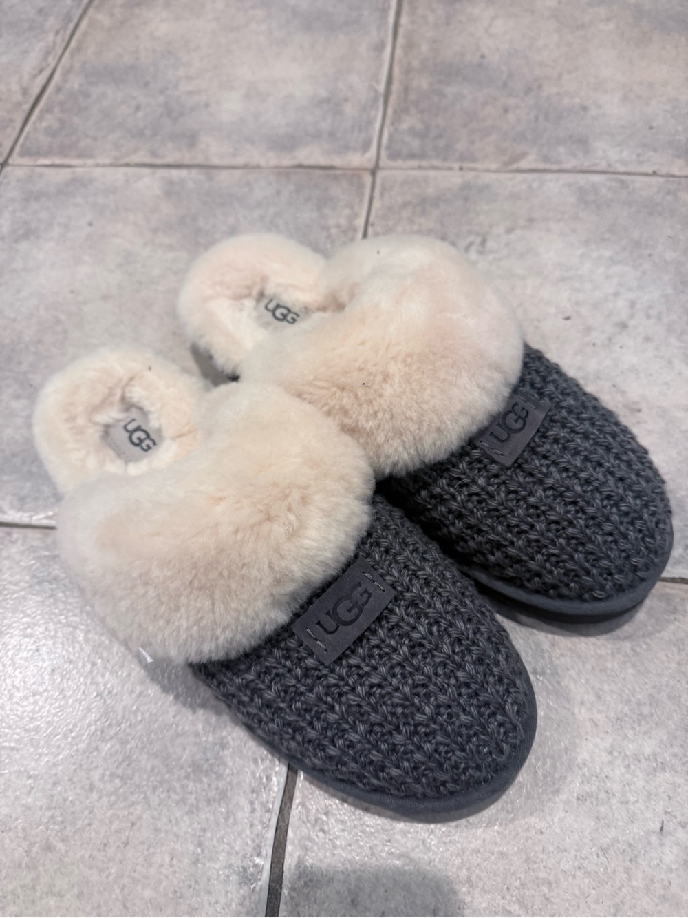UGG Women’s Knit Slipper - Charcoal Upper with Cream Shearling Collar